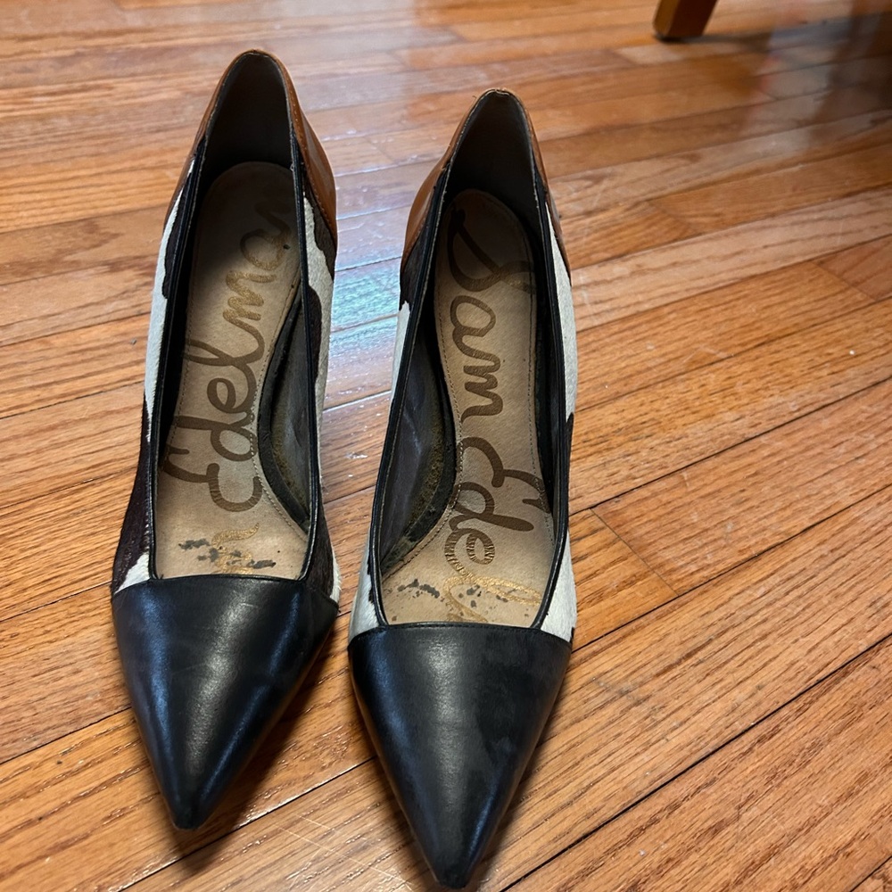 Sam Edelman Two-Tone Black, White & Brown Pointed-Toe Heels - Picture 2 of 8